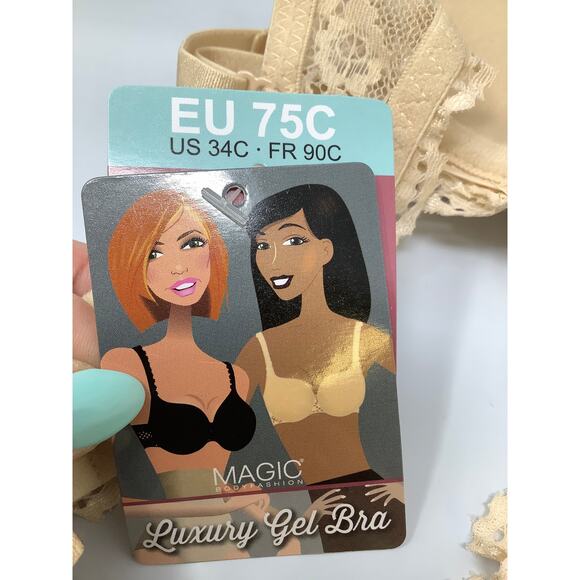 Magic Bodyfashion Women's 34C Latte Luxury Gel Bra Underwire Lace Trim Q6-6 - Picture 6 of 7